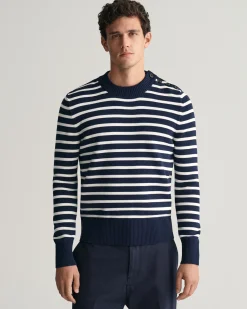 Breton Striped Shiny Cotton Crew Neck Sweater