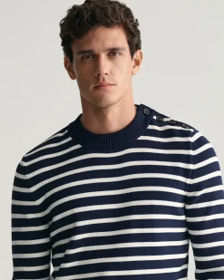 Breton Striped Shiny Cotton Crew Neck Sweater