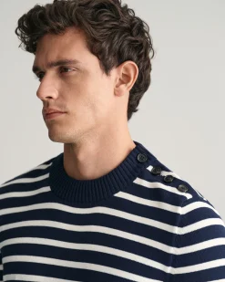 Breton Striped Shiny Cotton Crew Neck Sweater