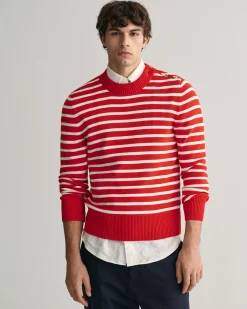 Breton Striped Shiny Cotton Crew Neck Sweater