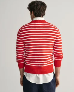 Breton Striped Shiny Cotton Crew Neck Sweater