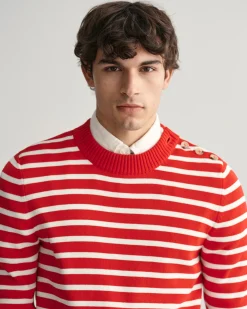 Breton Striped Shiny Cotton Crew Neck Sweater