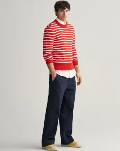 Breton Striped Shiny Cotton Crew Neck Sweater