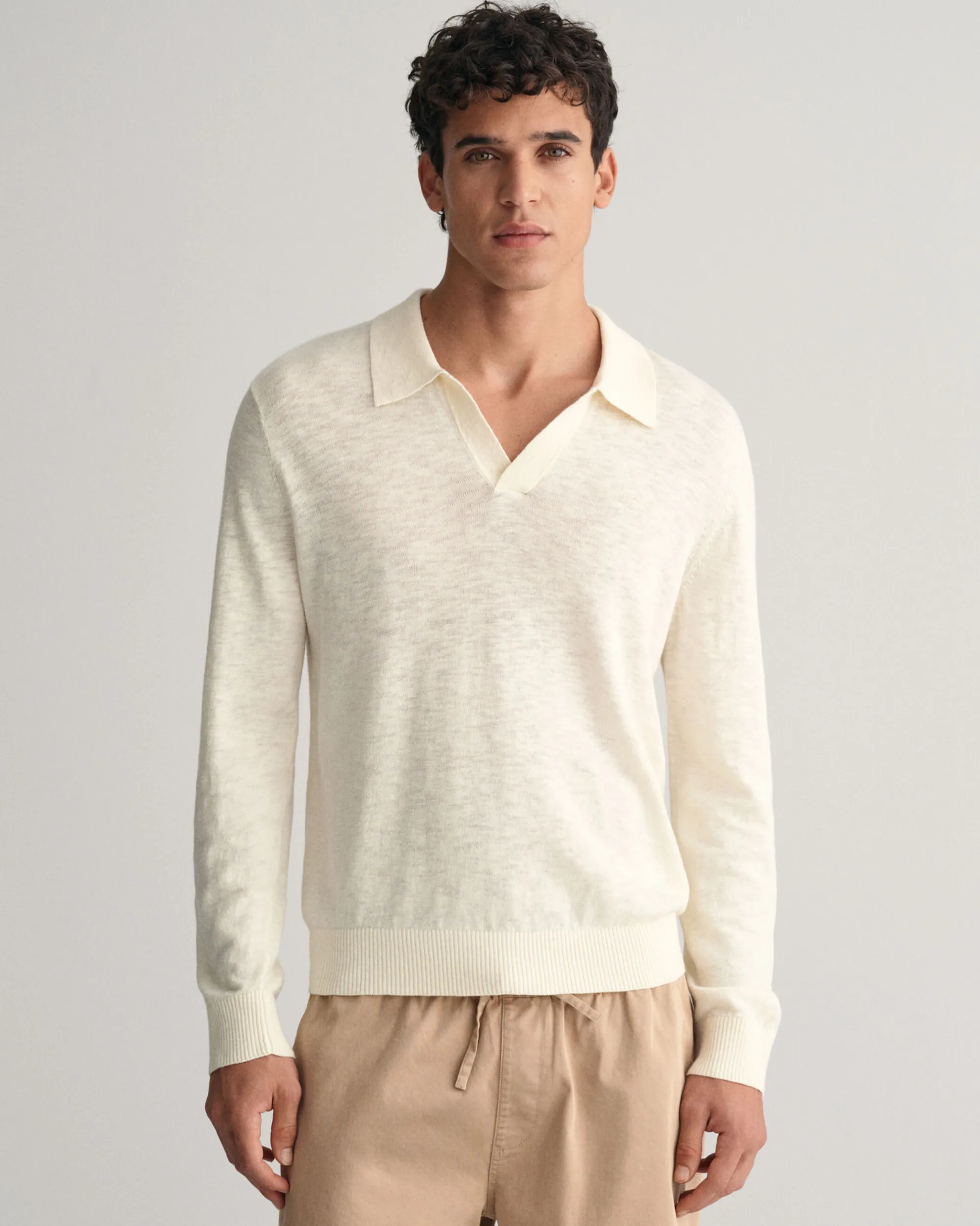 Cotton Linen Open Polo Sweater