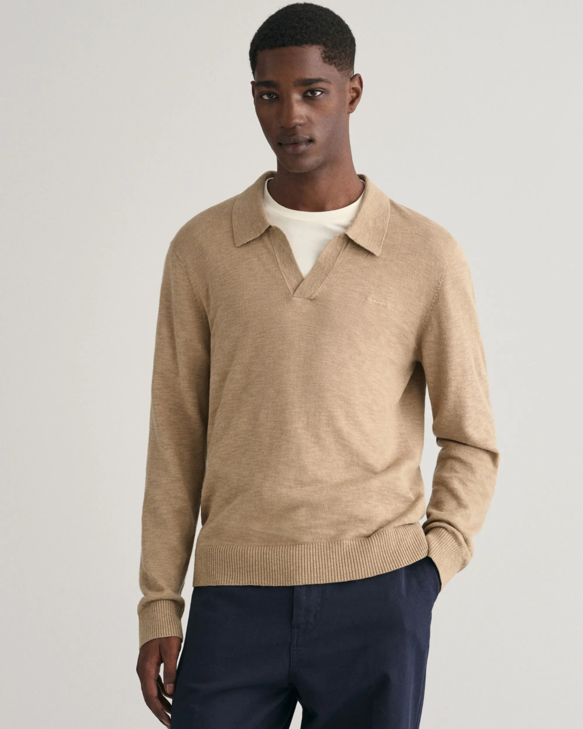 Cotton Linen Open Polo Sweater
