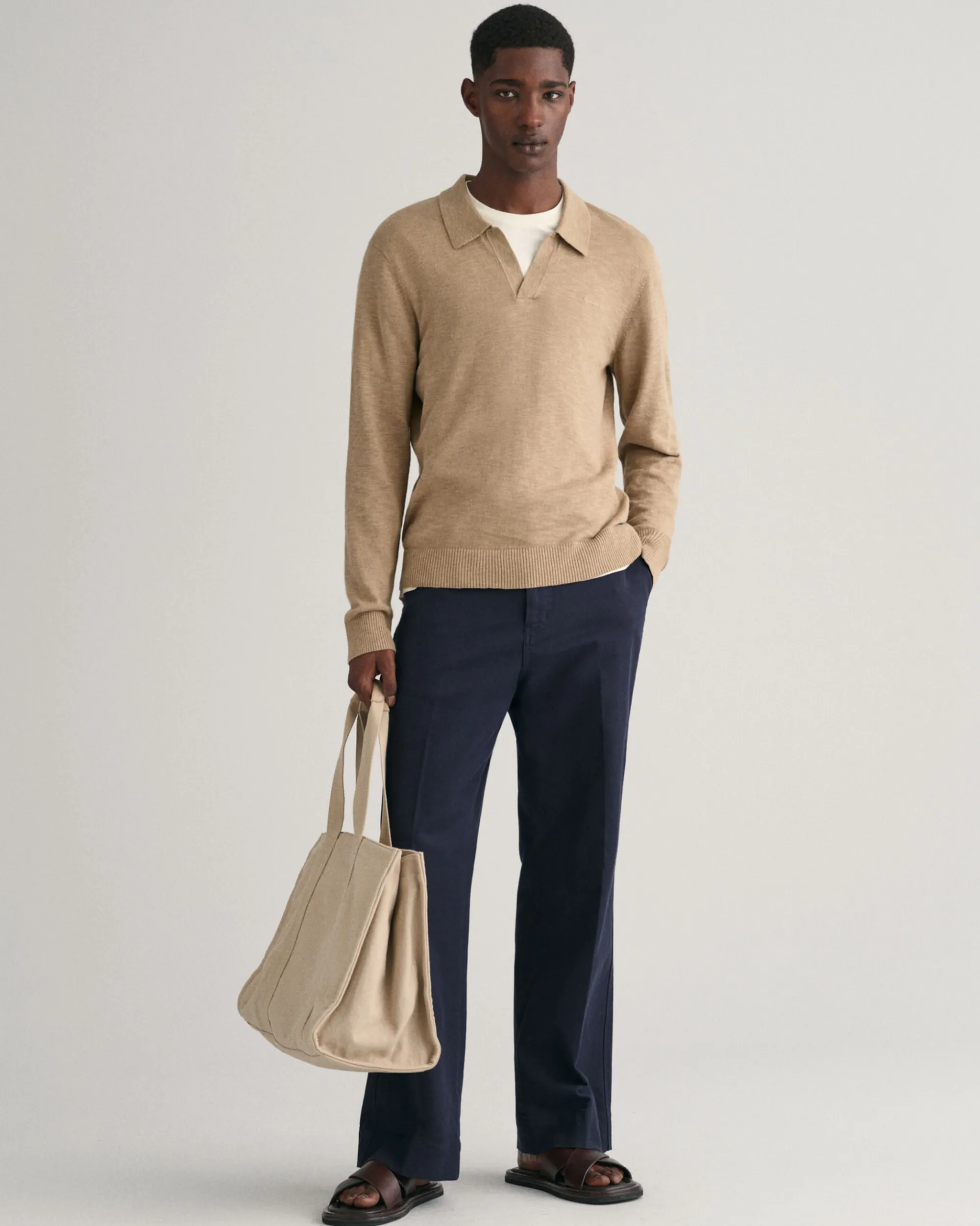 Cotton Linen Open Polo Sweater