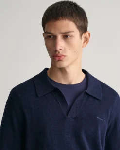 Cotton Linen Open Polo Sweater