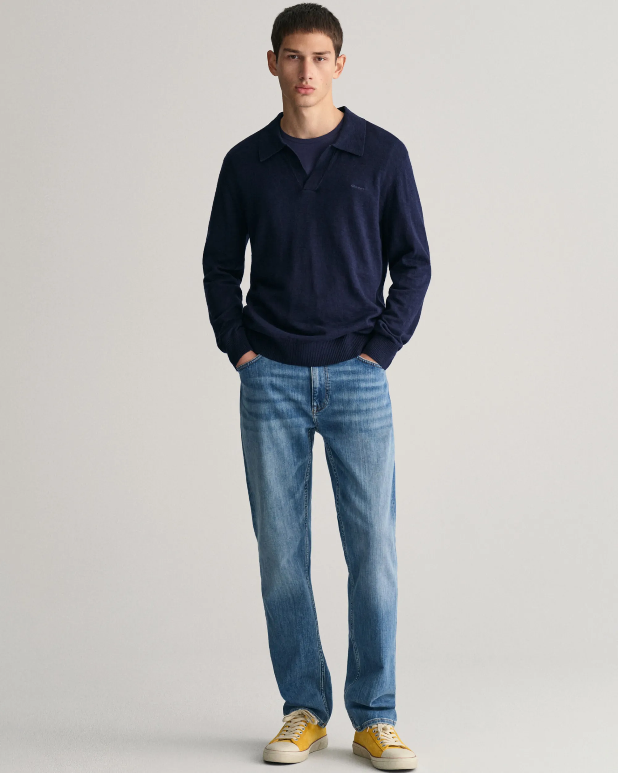Cotton Linen Open Polo Sweater