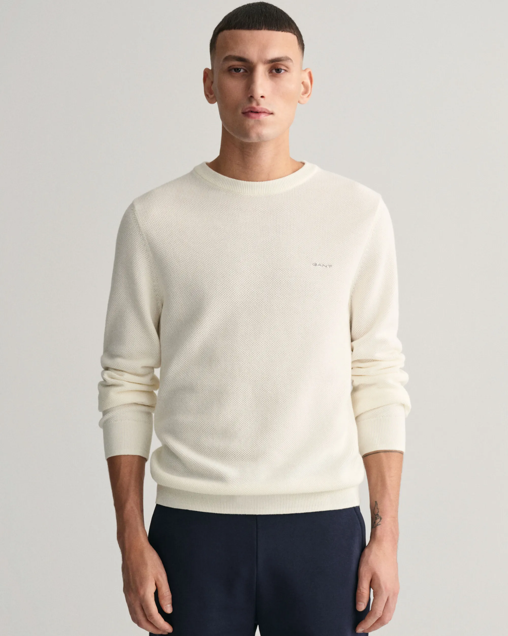 Cotton Piqué Crew Neck Sweater
