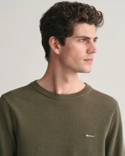 Cotton Piqué Crew Neck Sweater