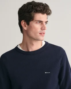 Cotton Piqué Crew Neck Sweater