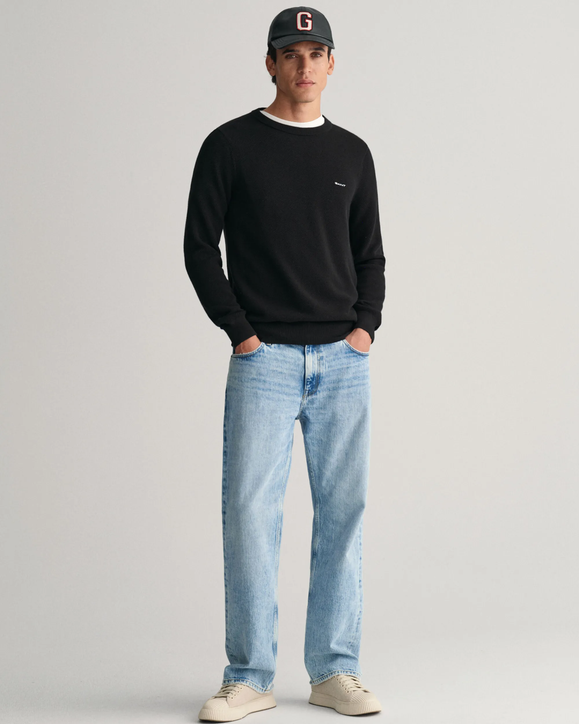 Cotton Piqué Crew Neck Sweater