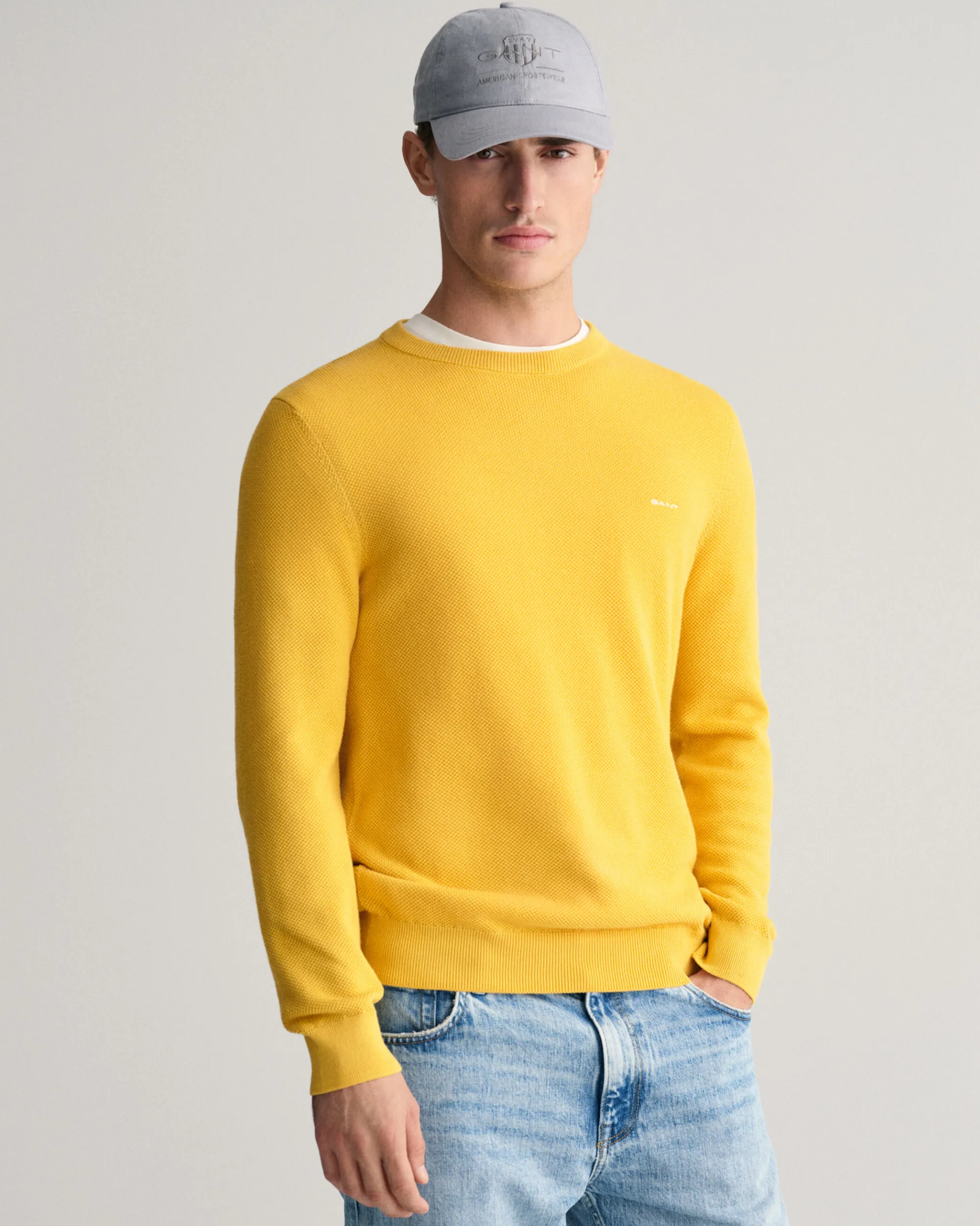Cotton Piqué Crew Neck Sweater