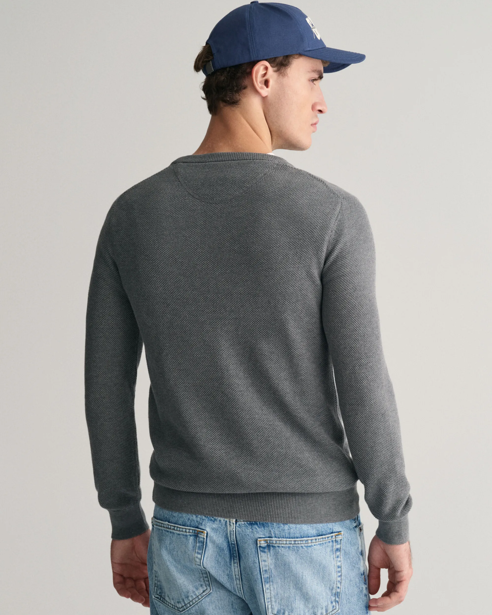 Cotton Piqué Crew Neck Sweater