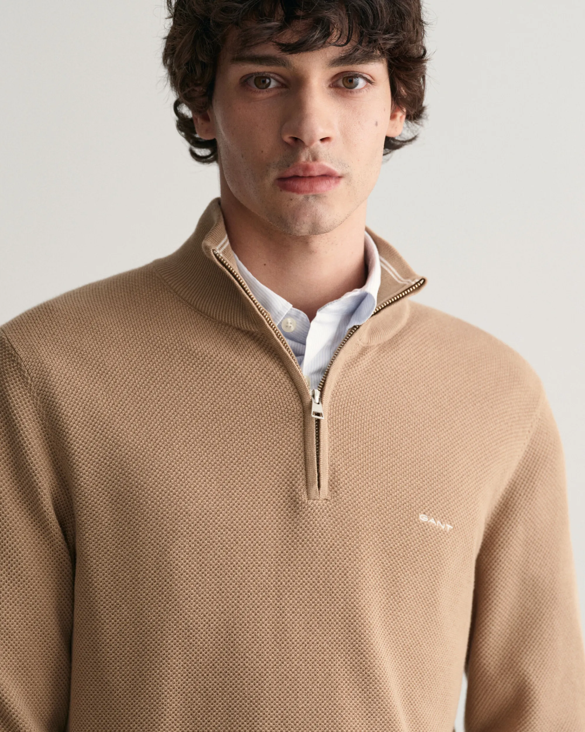 Cotton Piqué Half-Zip Sweater