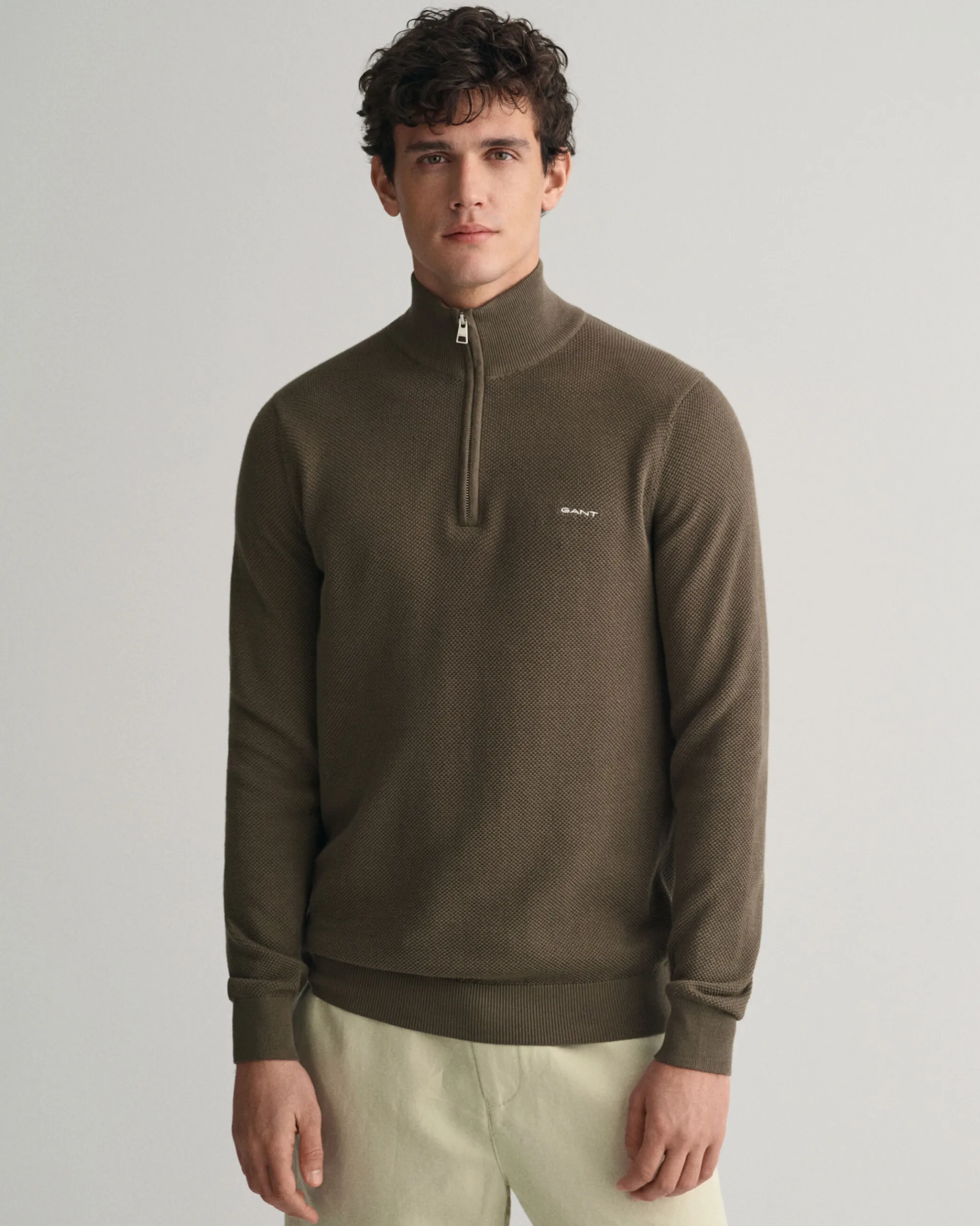 Cotton Piqué Half-Zip Sweater