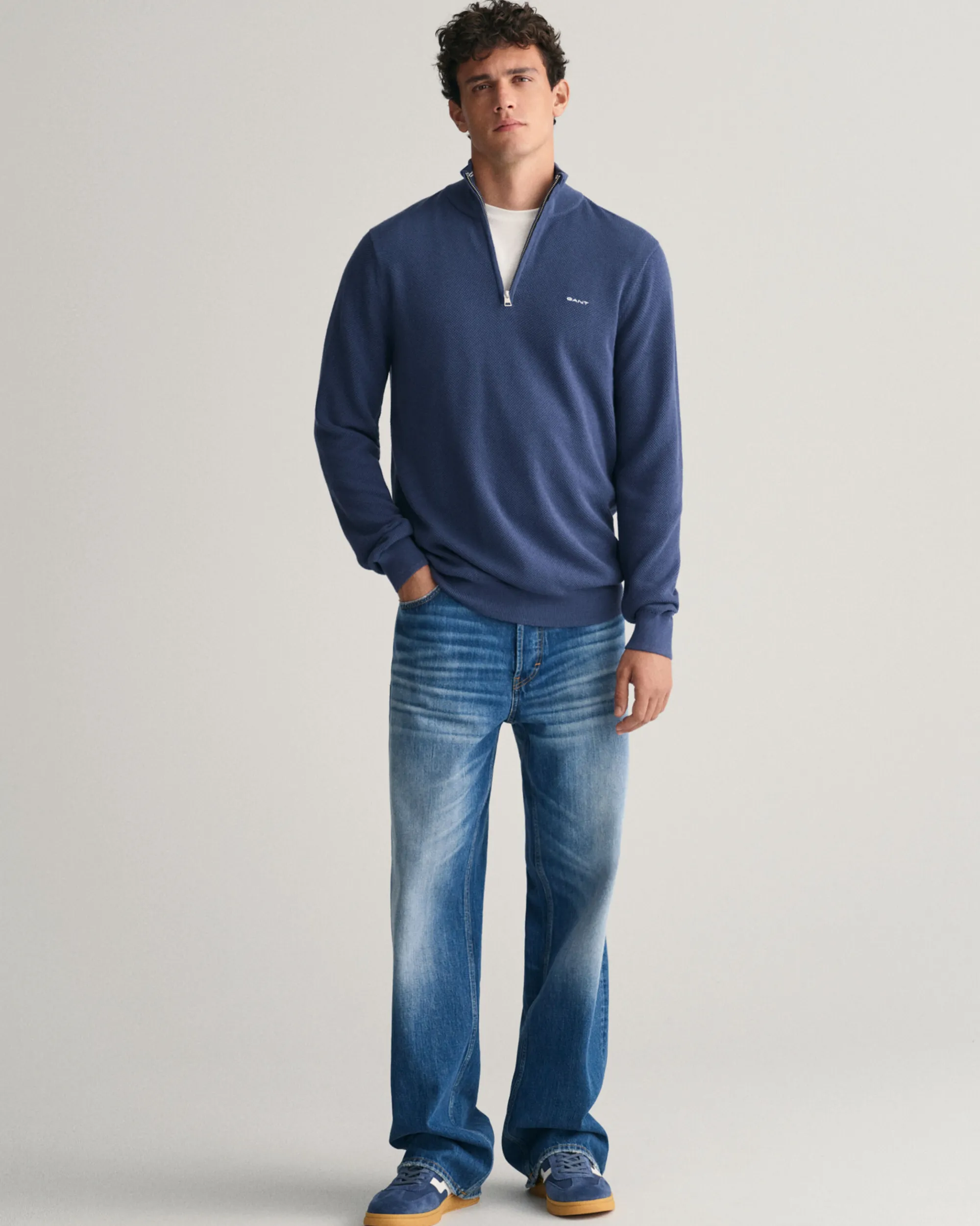 Cotton Piqué Half-Zip Sweater