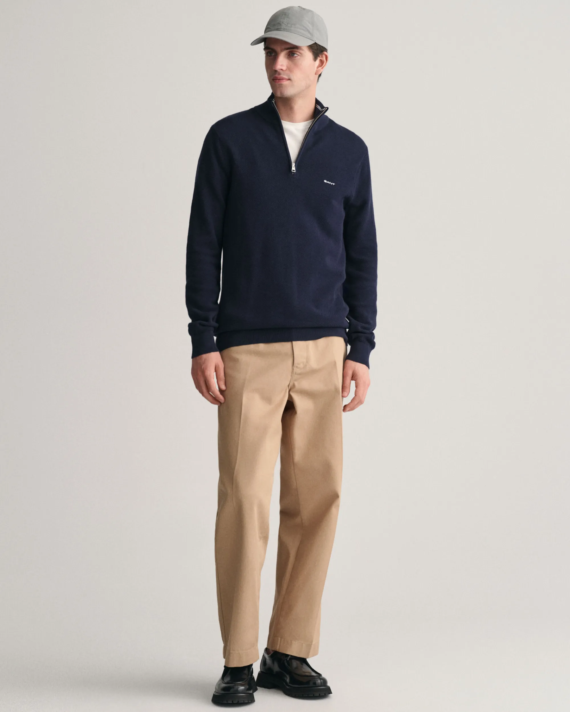 Cotton Piqué Half-Zip Sweater