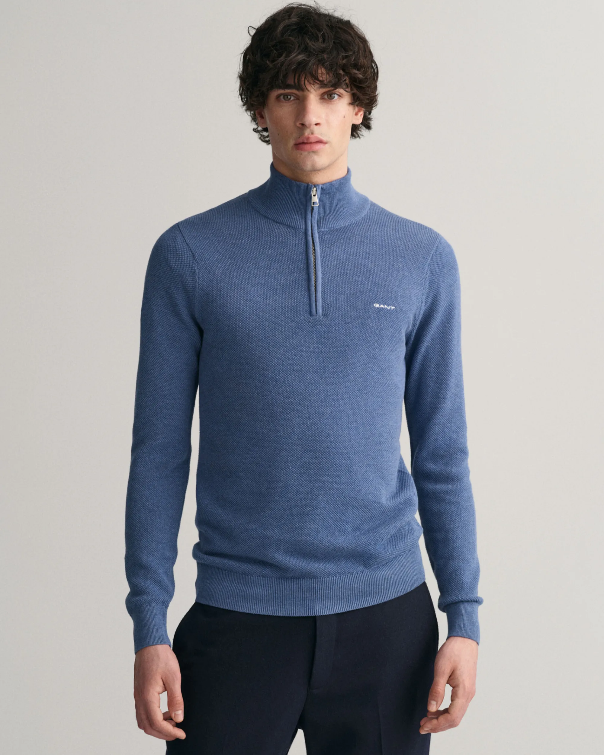 Cotton Piqué Half-Zip Sweater