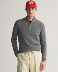 Cotton Piqué Half-Zip Sweater