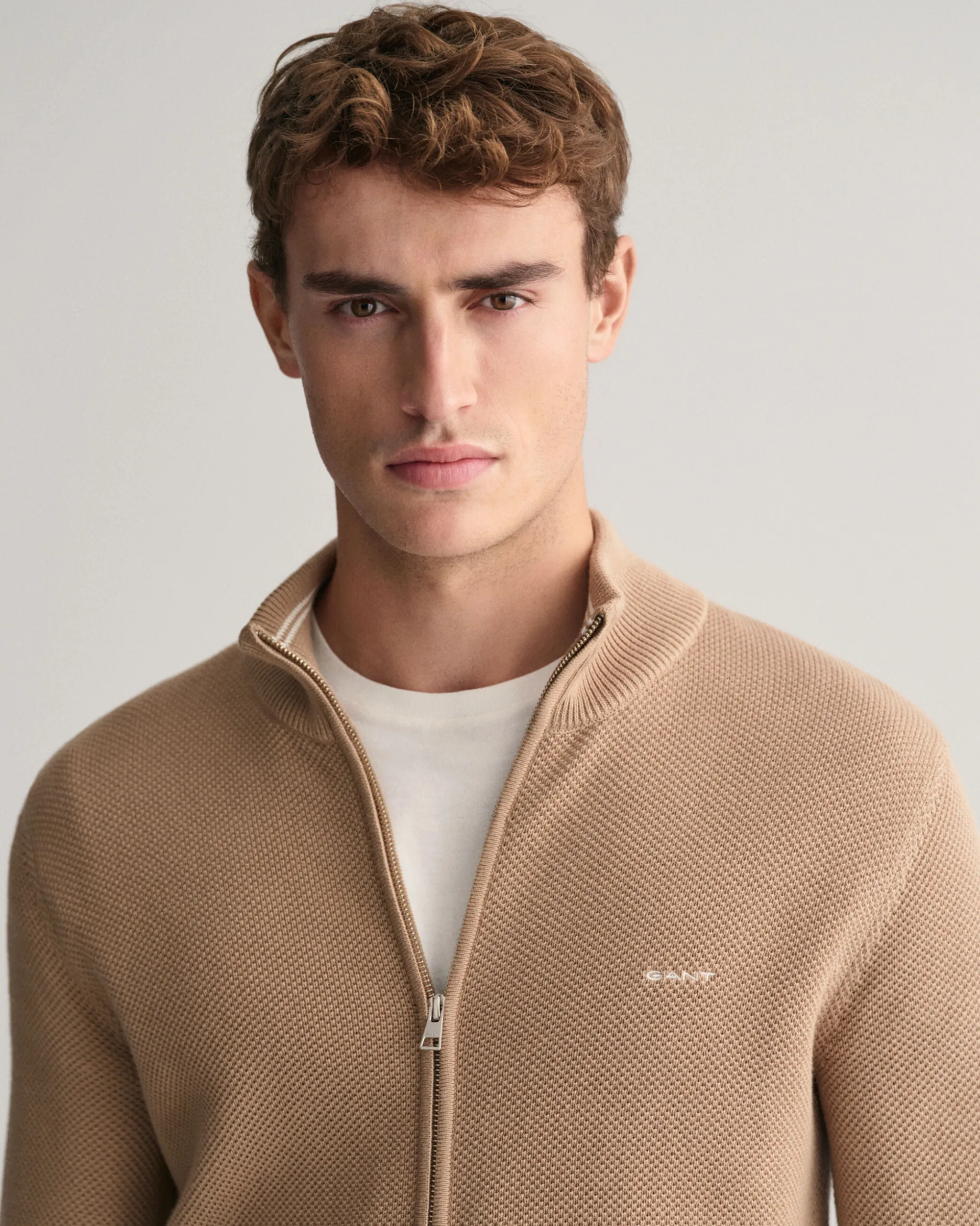 Cotton Piqué Zip Cardigan