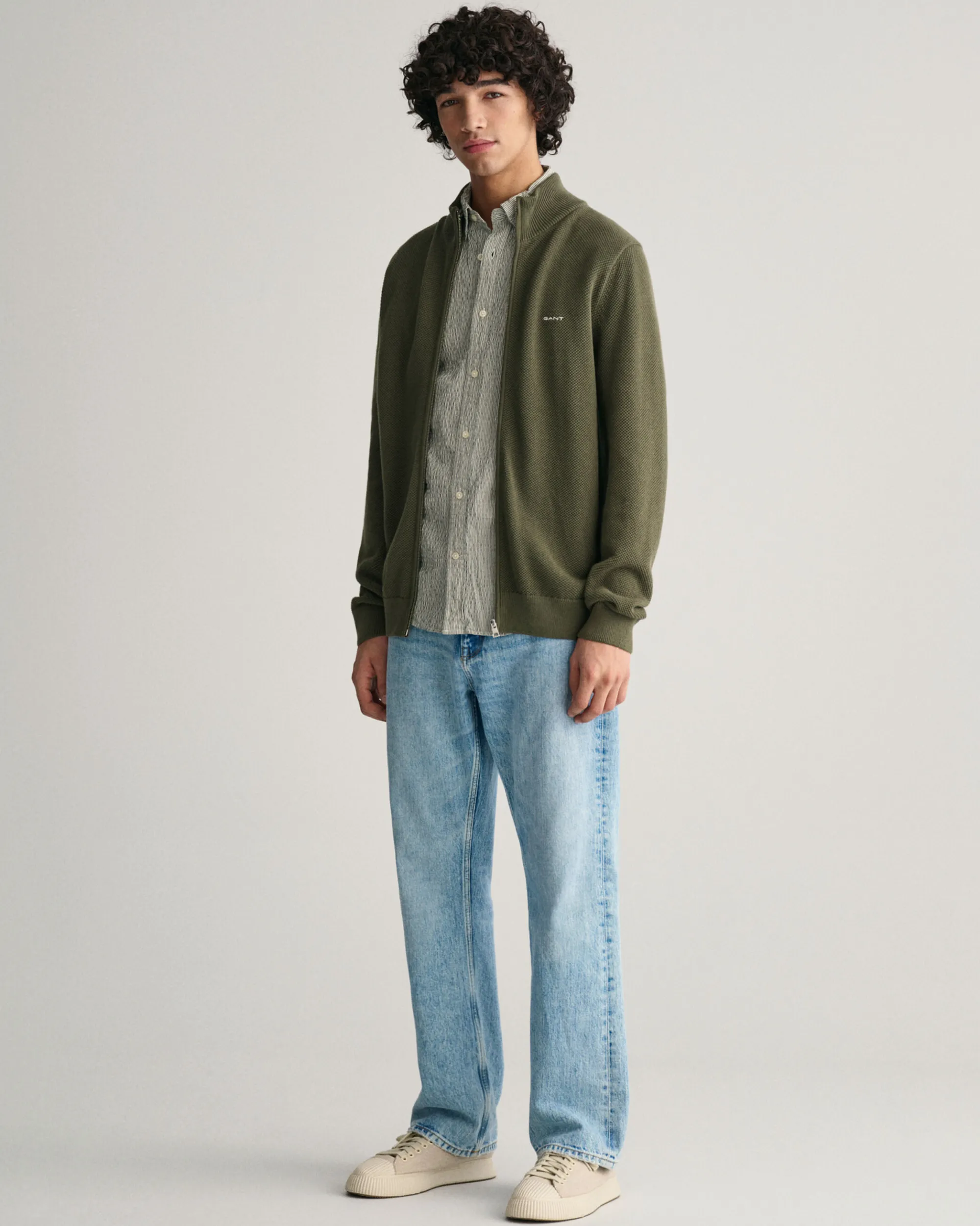 Cotton Piqué Zip Cardigan