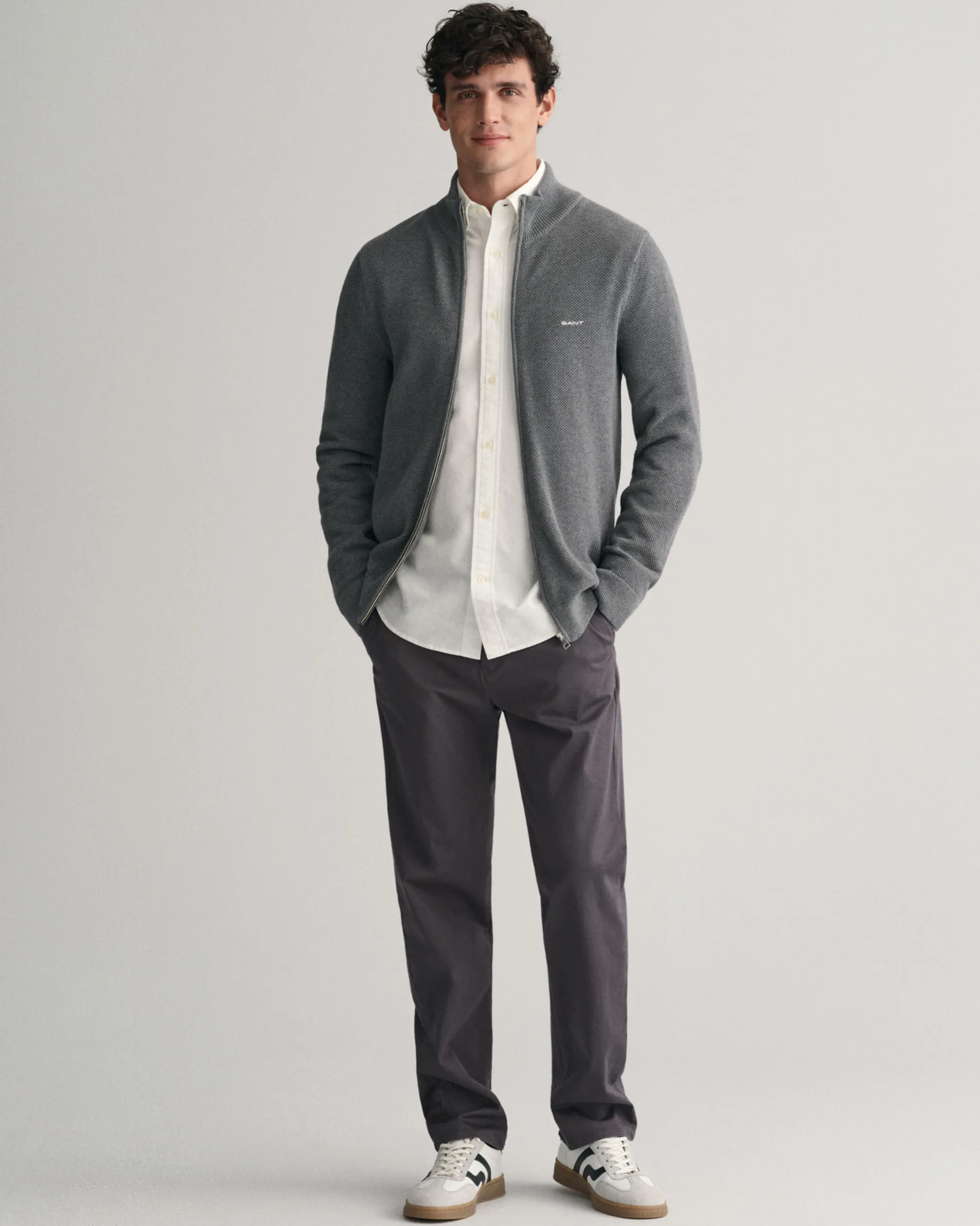 Cotton Piqué Zip Cardigan