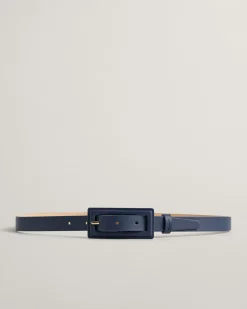 Covered Buckle Slim Leather Belt