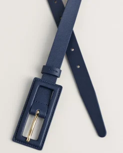Covered Buckle Slim Leather Belt