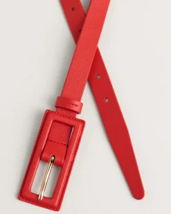 Covered Buckle Slim Leather Belt