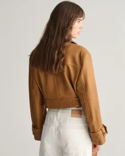 Cropped Leather Trench Jacket