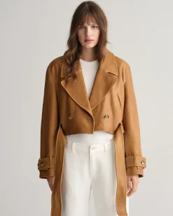 Cropped Leather Trench Jacket
