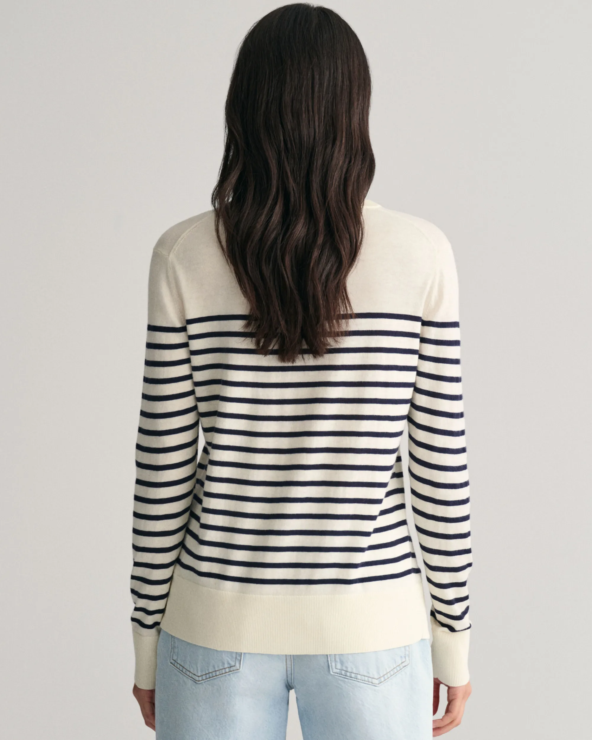 Fine Knit Striped Crew Neck Sweater