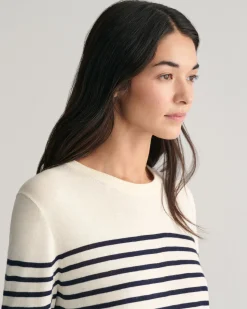 Fine Knit Striped Crew Neck Sweater