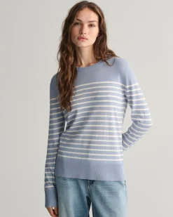 Fine Knit Striped Crew Neck Sweater