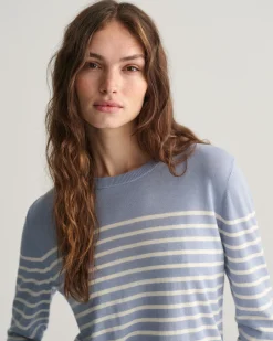 Fine Knit Striped Crew Neck Sweater