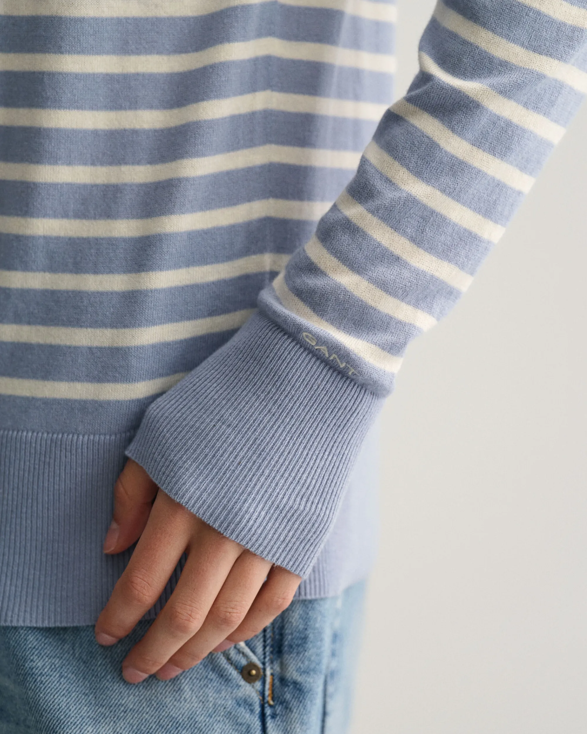 Fine Knit Striped Crew Neck Sweater