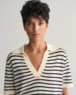 Fine Knit Striped Short Sleeve Rugger