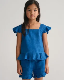 Girls Frilly Linen Top