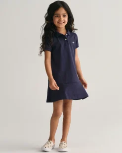 Girls Short Sleeve Piqué Flounce Dress