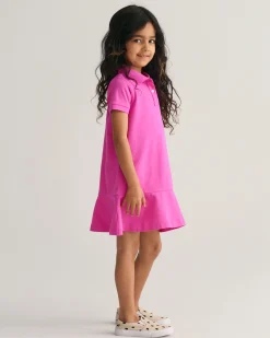 Girls Short Sleeve Piqué Flounce Dress