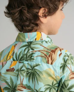 Kids Palm Print Cotton Short Sleeve Shirt