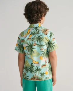 Kids Palm Print Cotton Short Sleeve Shirt