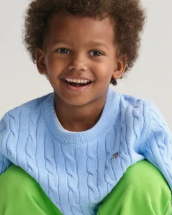 Kids Shield Cotton Cable Knit Crew Neck Sweater