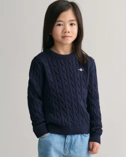 Kids Shield Cotton Cable Knit Crew Neck Sweater
