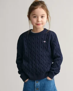 Kids Shield Cotton Cable Knit Crew Neck Sweater