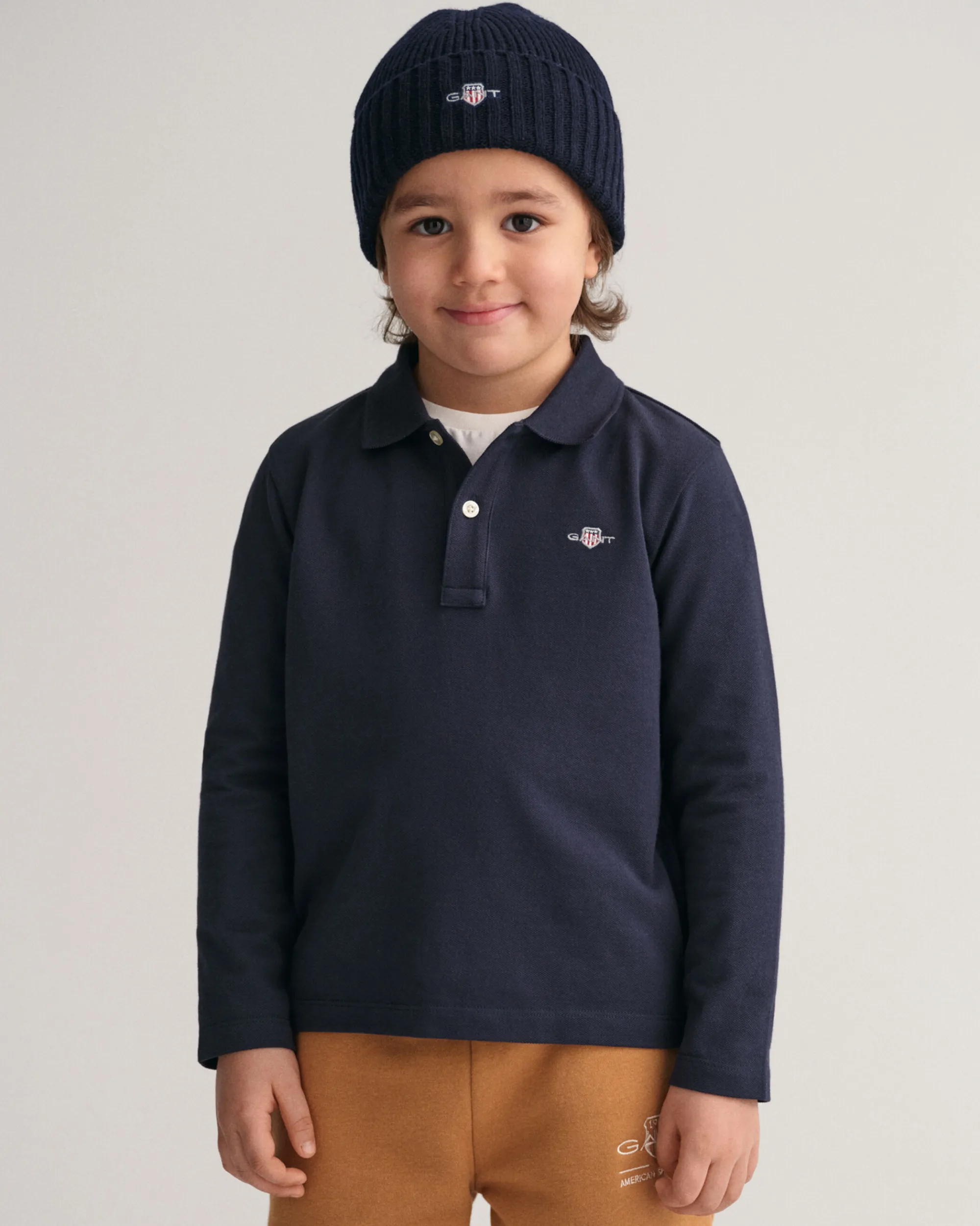 Kids Shield Long Sleeve Piqué Polo Shirt