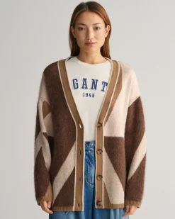 Letters Print Intarsia Cardigan