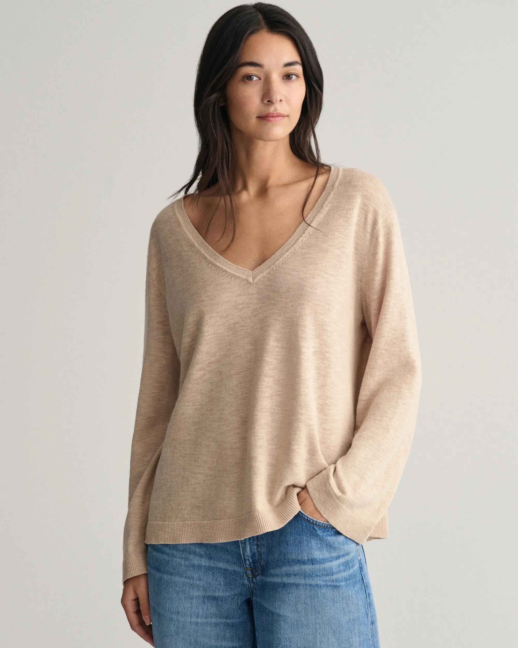 Linen Blend V-Neck Sweater