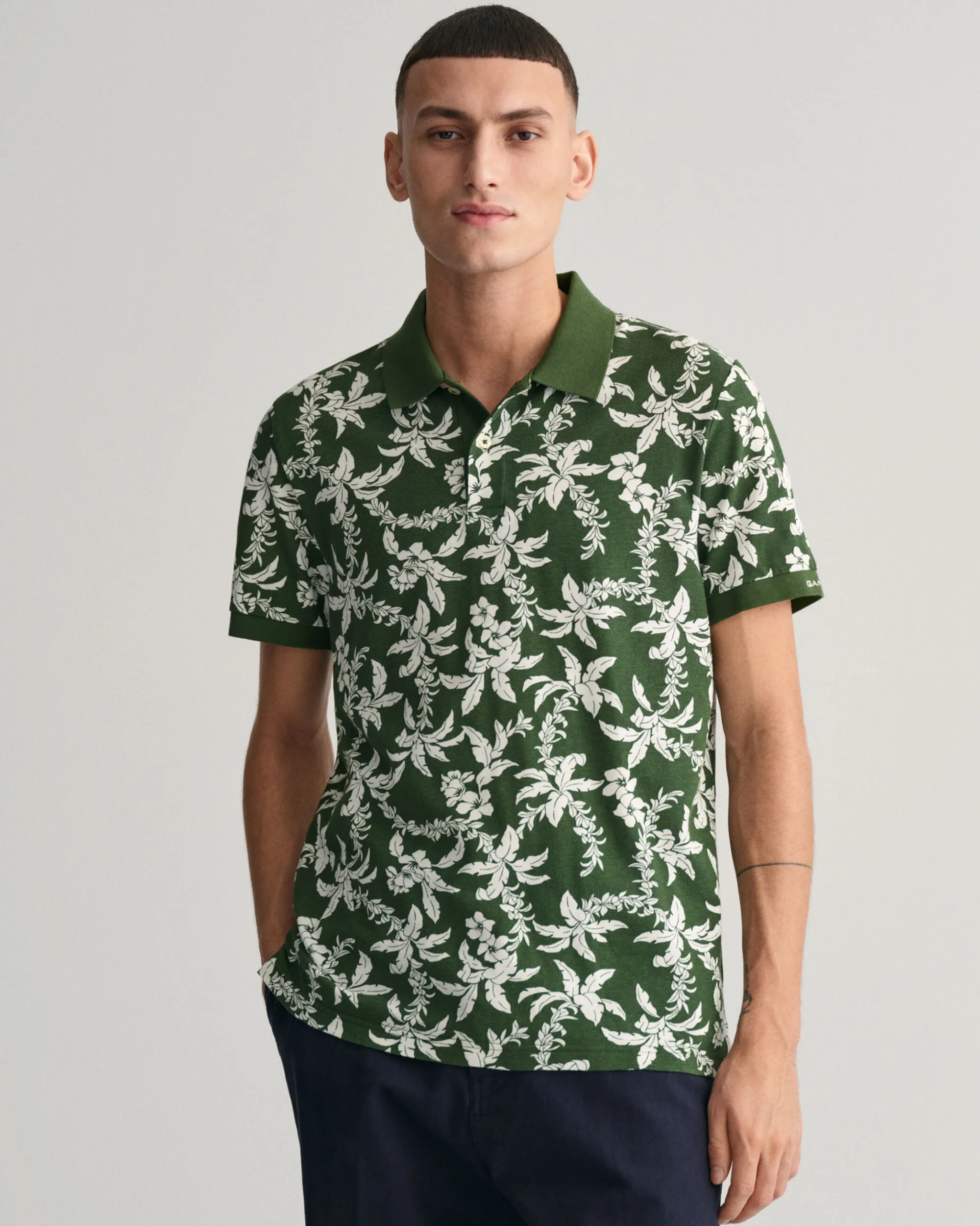 Palm Lei Print Piqué Polo Shirt